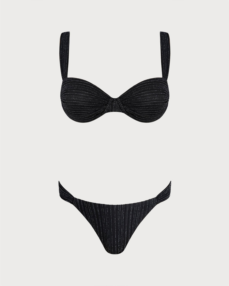 Black Sequins Underwire Bikini Set