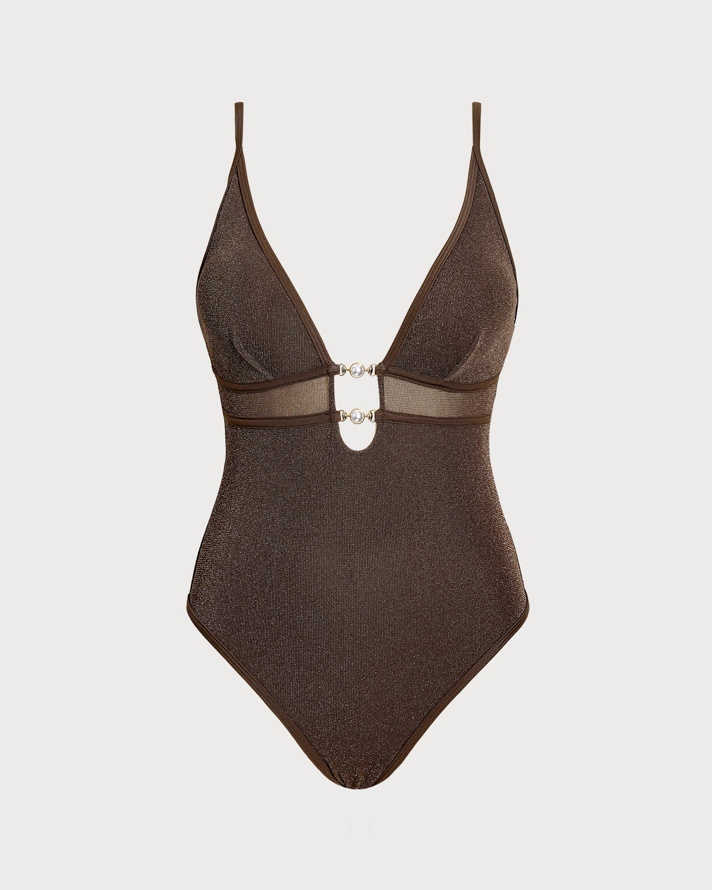 Brown V Neck Sequins Bralette One Piece