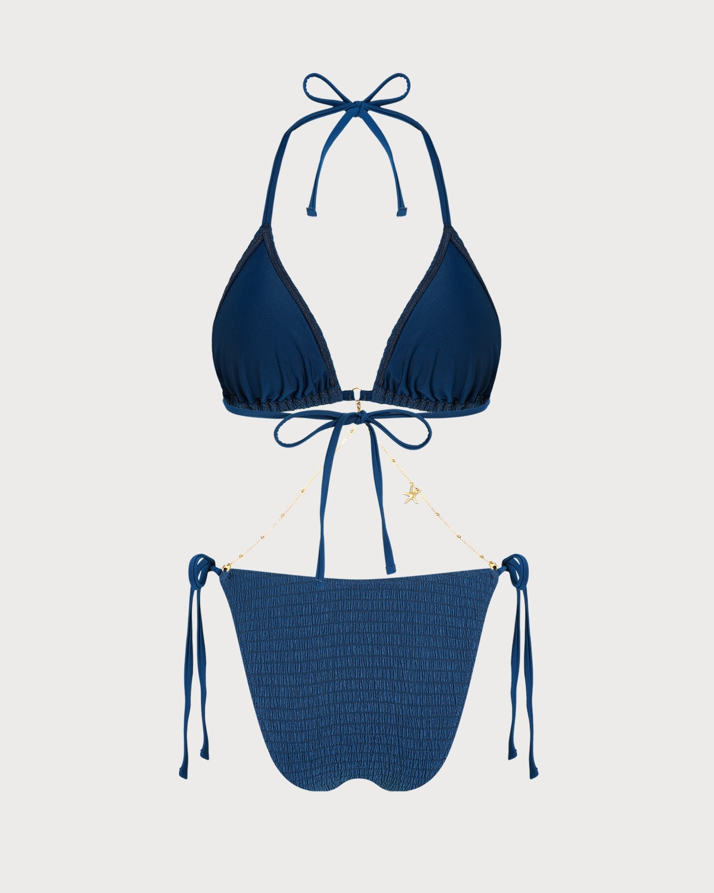 Blue Halter Textured Drawstring Bikini Set