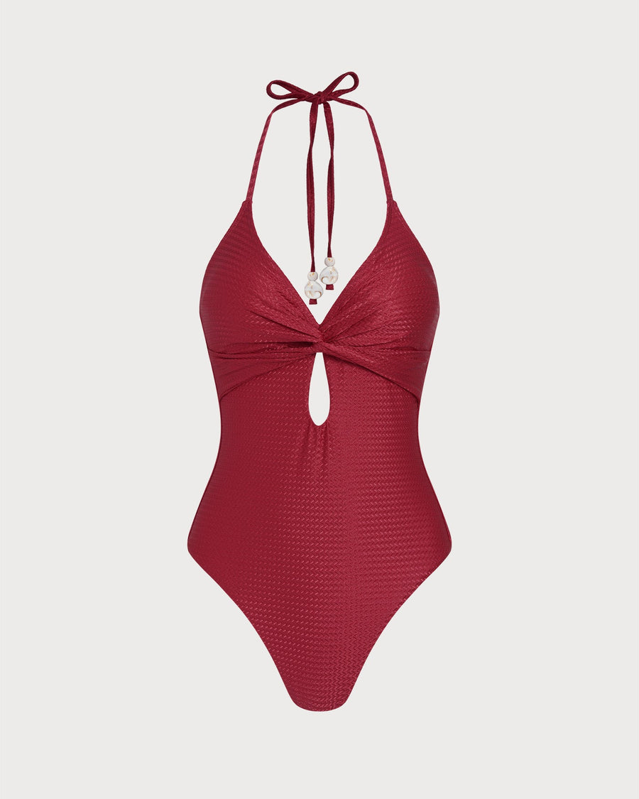 Red Halter Bralette One Piece Swimwear