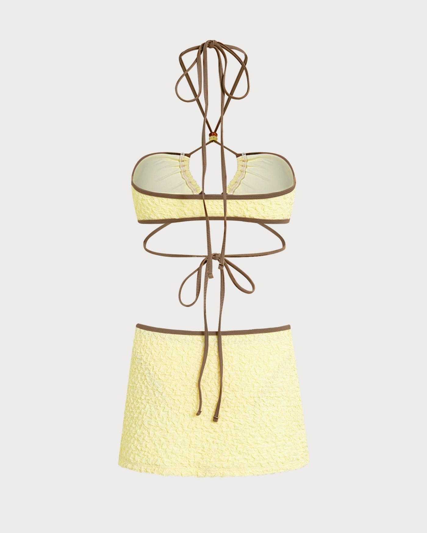 Yellow Halter Drawstring Bandeau Bikini Set