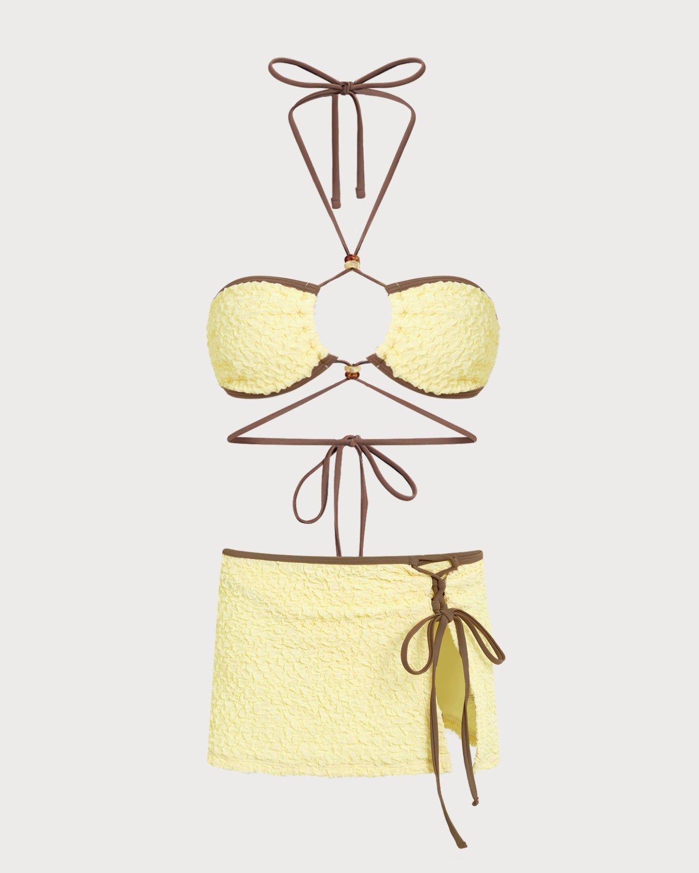 Yellow Halter Drawstring Bandeau Bikini Set