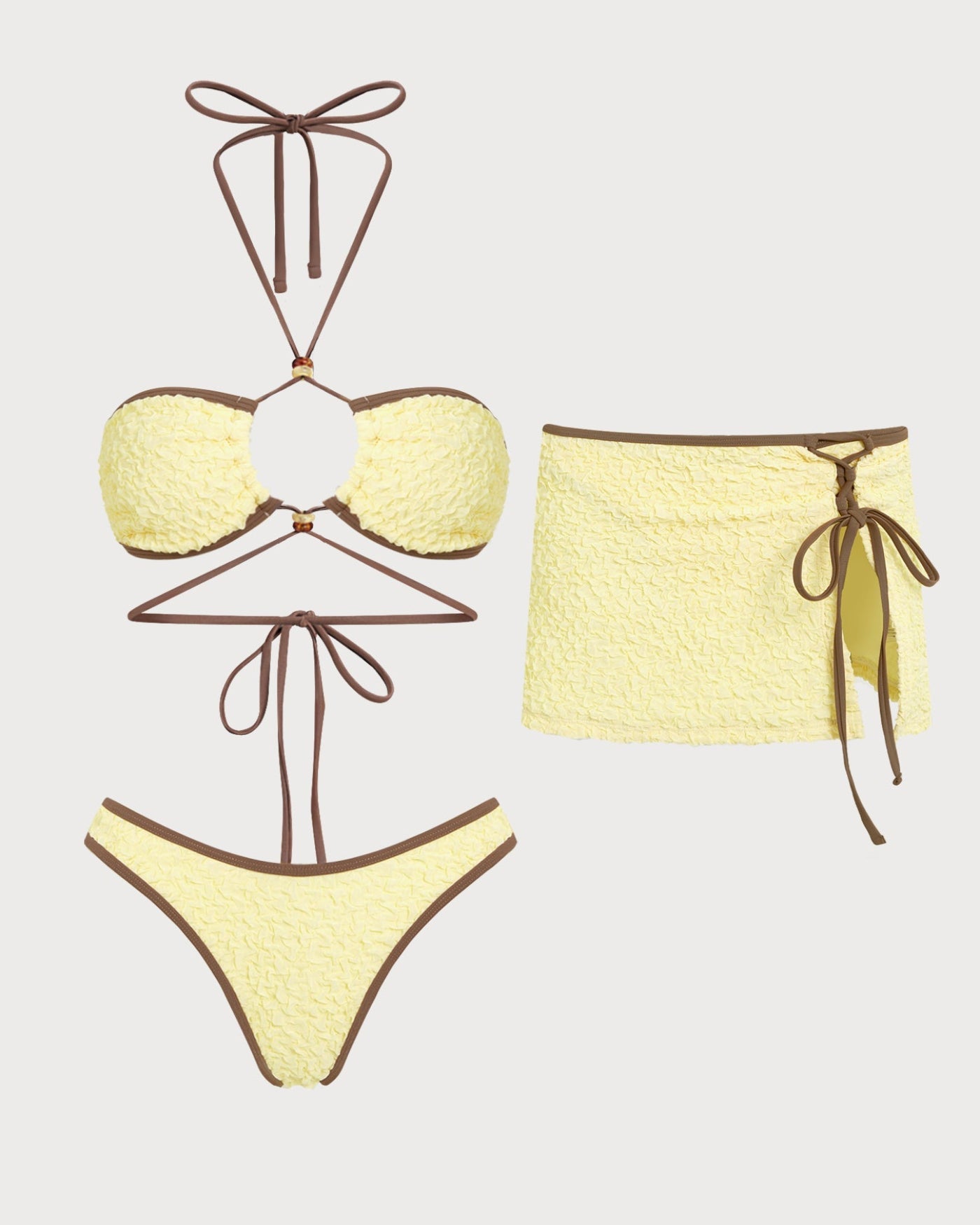 Yellow Halter Drawstring Bandeau Bikini Set