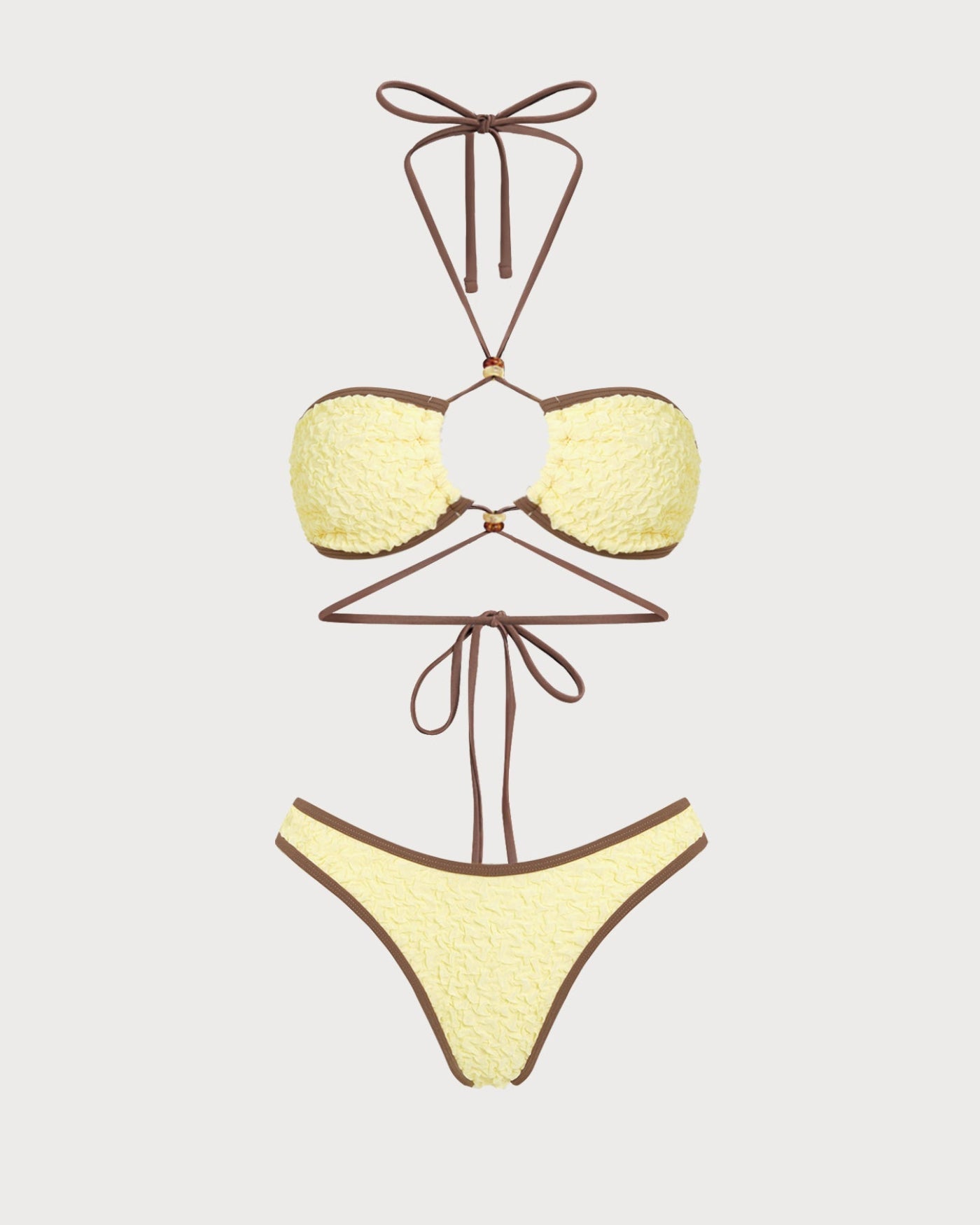 Yellow Halter Drawstring Bandeau Bikini Set