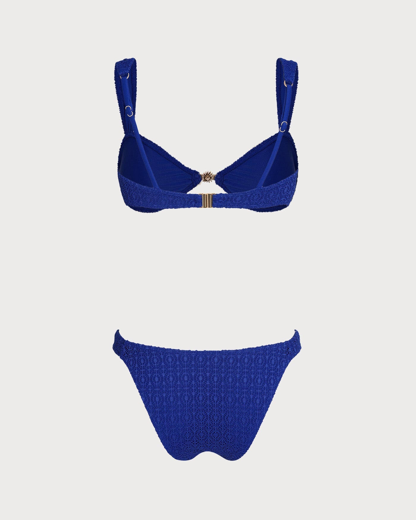 Blue V Neck Textured Bralette Bikini Set
