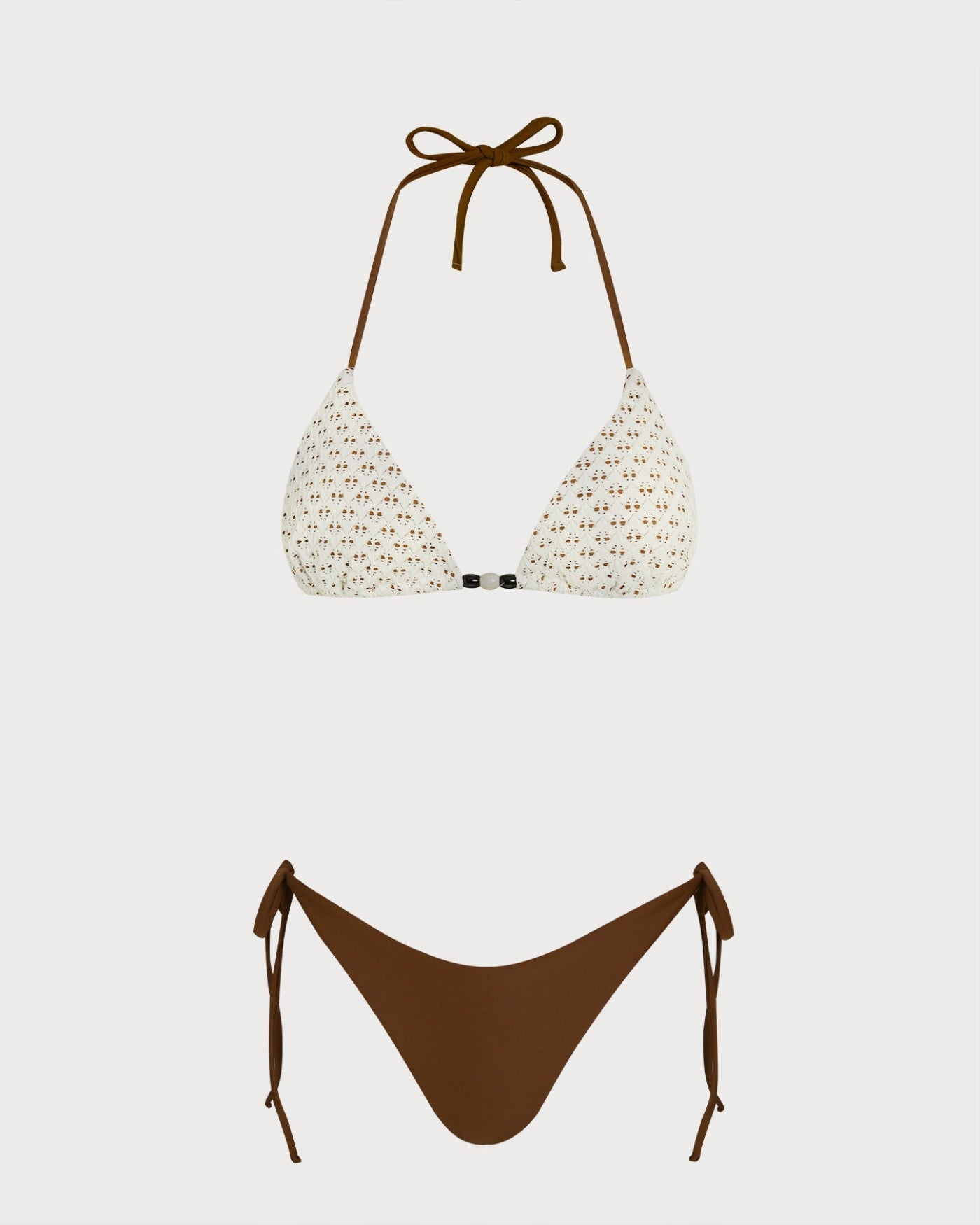 Coffee Halter Textured Drawstring Bikini Set