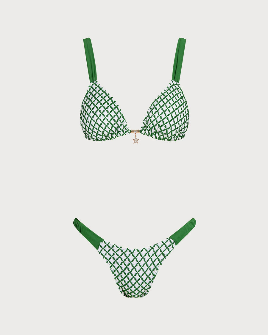 Green Plaid Triangle Bikini Set
