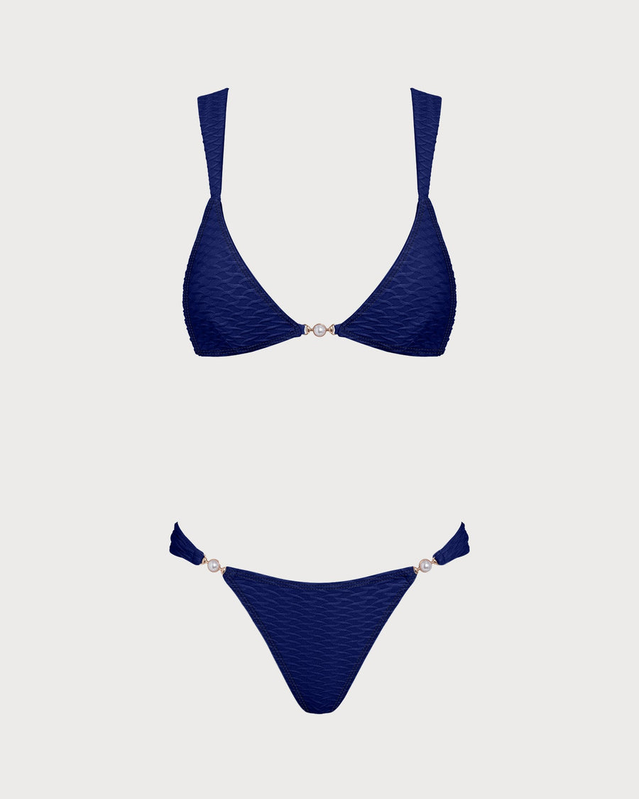 Royal Blue Textured Triangle Bikini Set