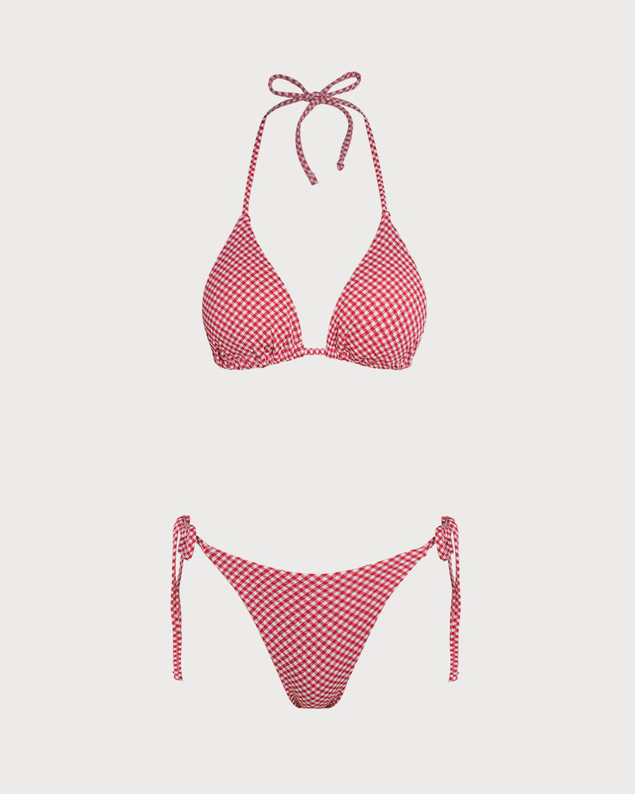 Red Plaid Triangle Bikini Set