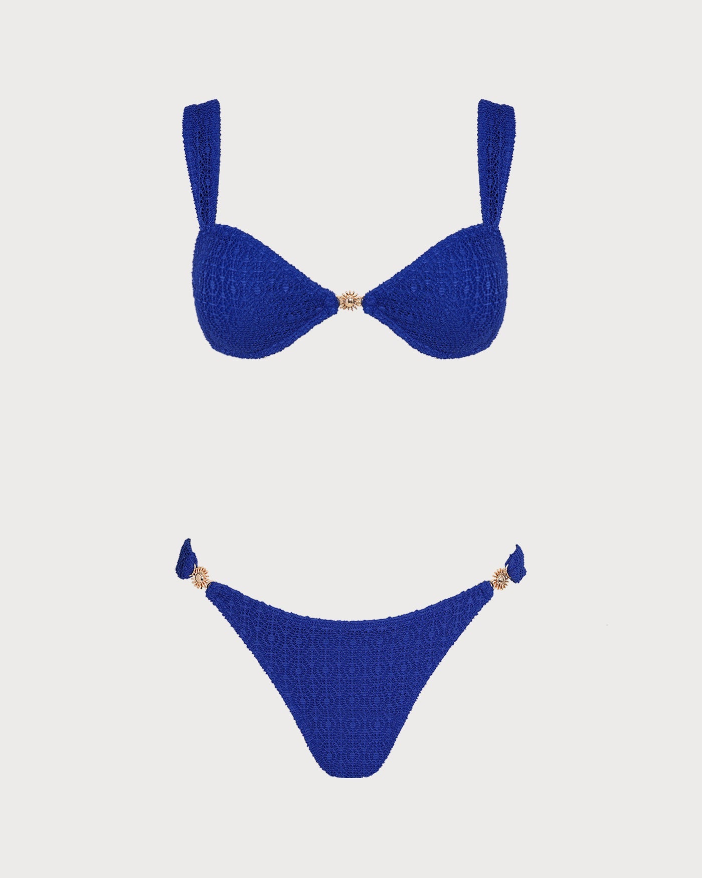 Blue V Neck Textured Bralette Bikini Set