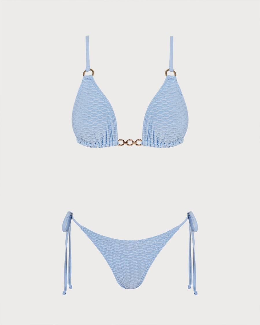 Blue V Neck O-Ring Triangle Bikini Set