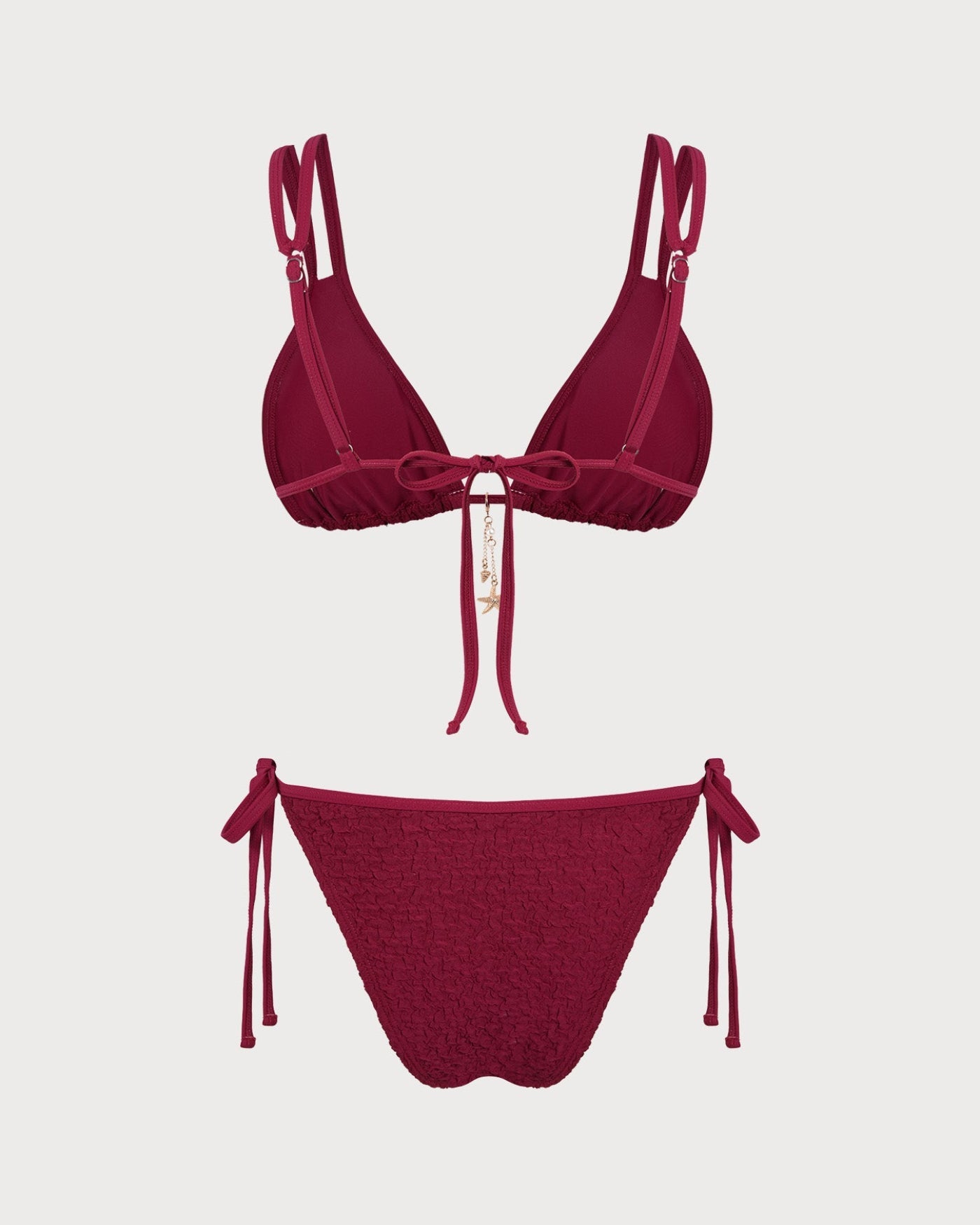 Wine Red Textured Triangle Bikini Set