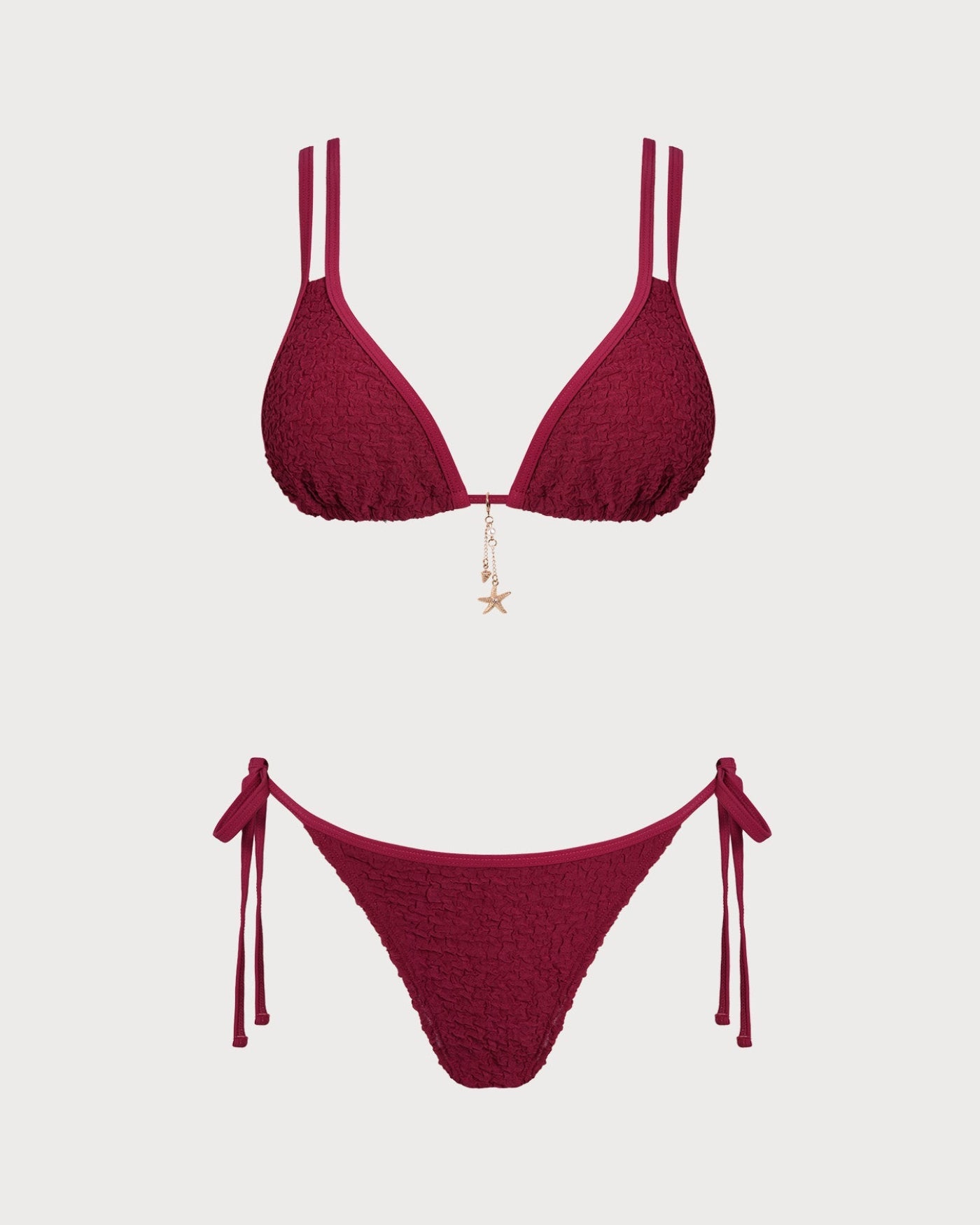 Wine Red Textured Triangle Bikini Set