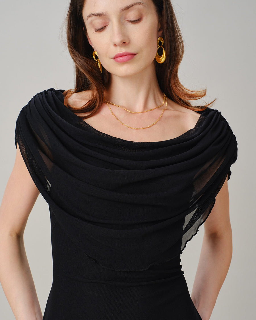 Black Cowl Neck Sleeveless Mini Dress