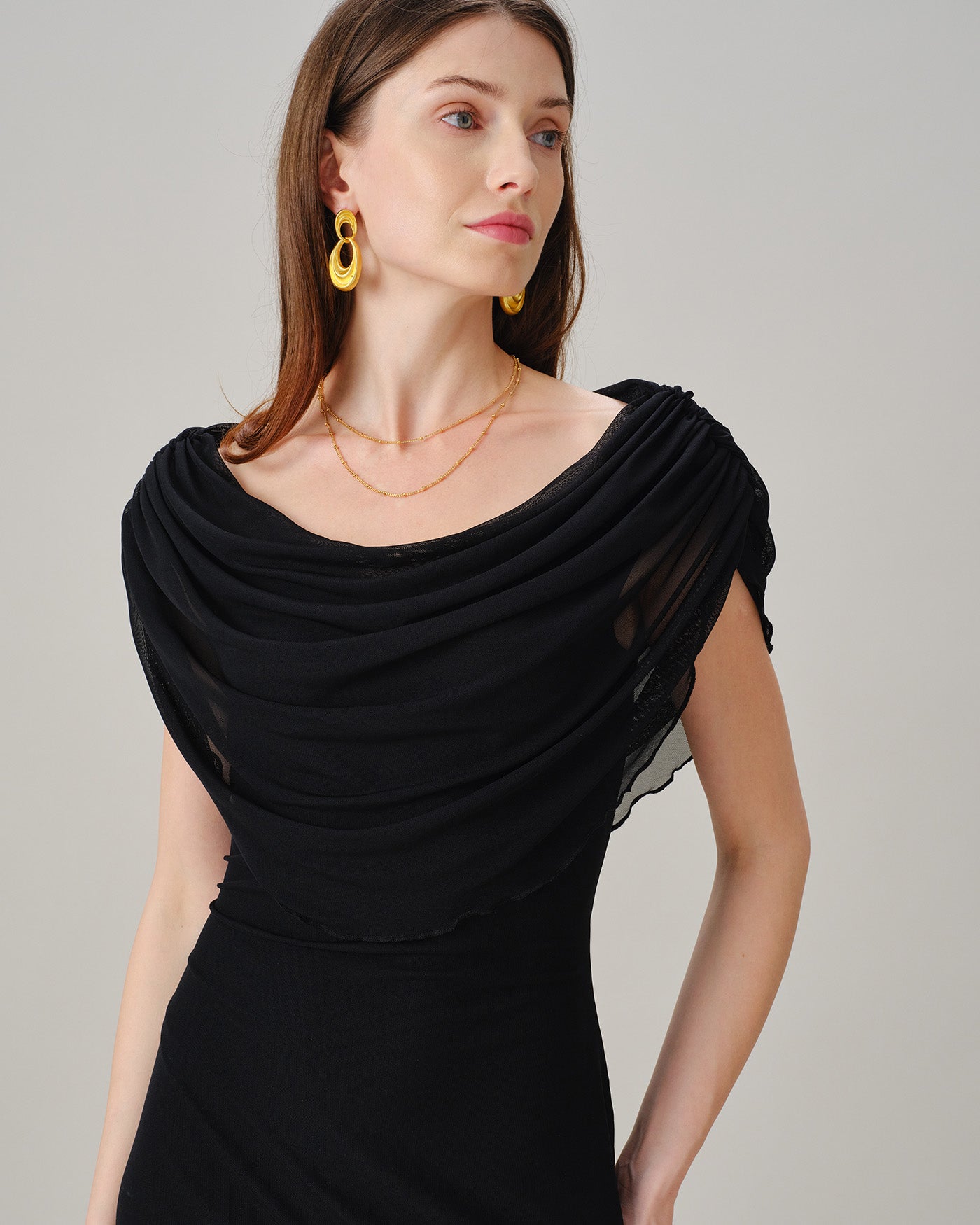 Black Cowl Neck Sleeveless Mini Dress