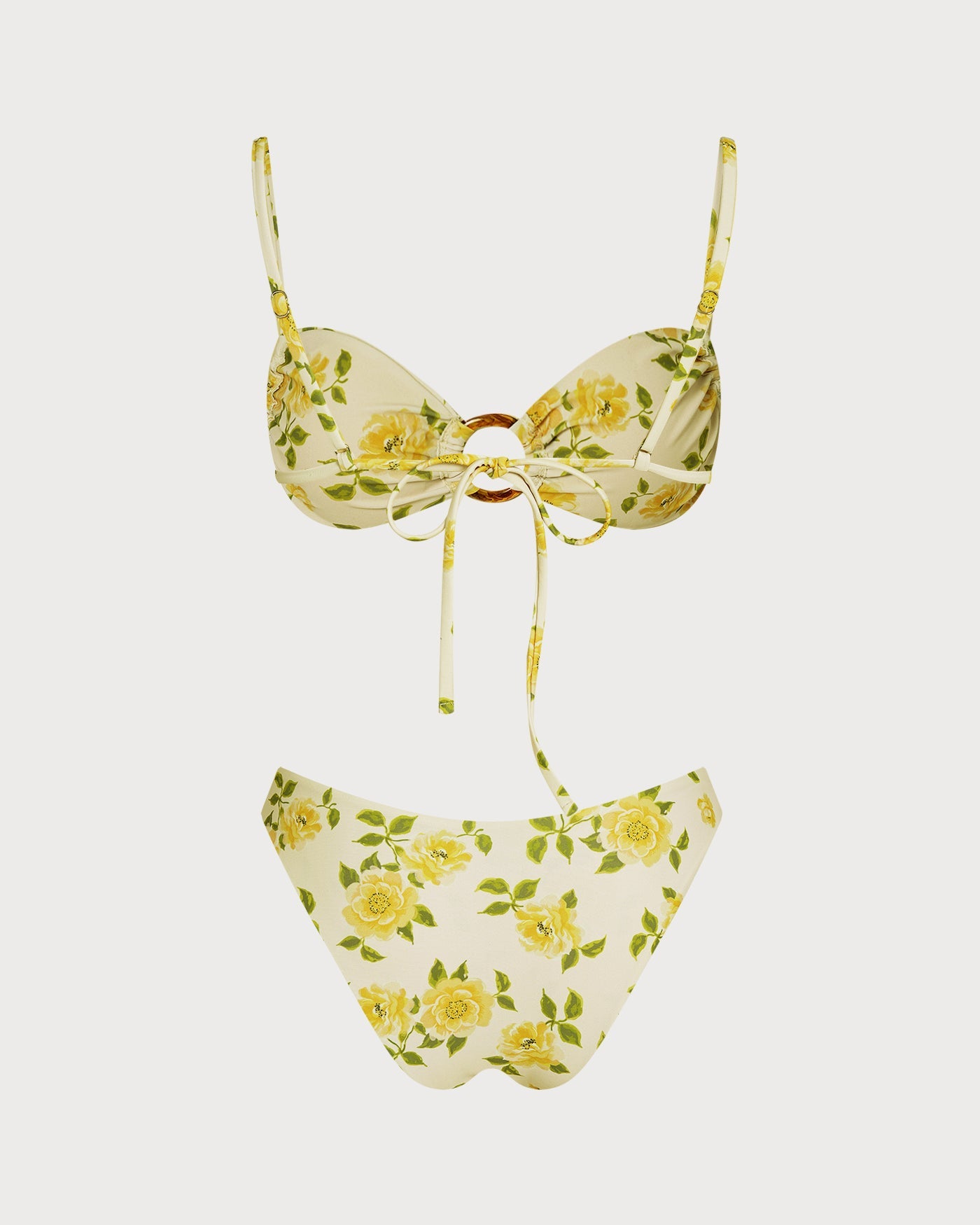 Light Yellow O-Ring Floral Bralette Bikini Set