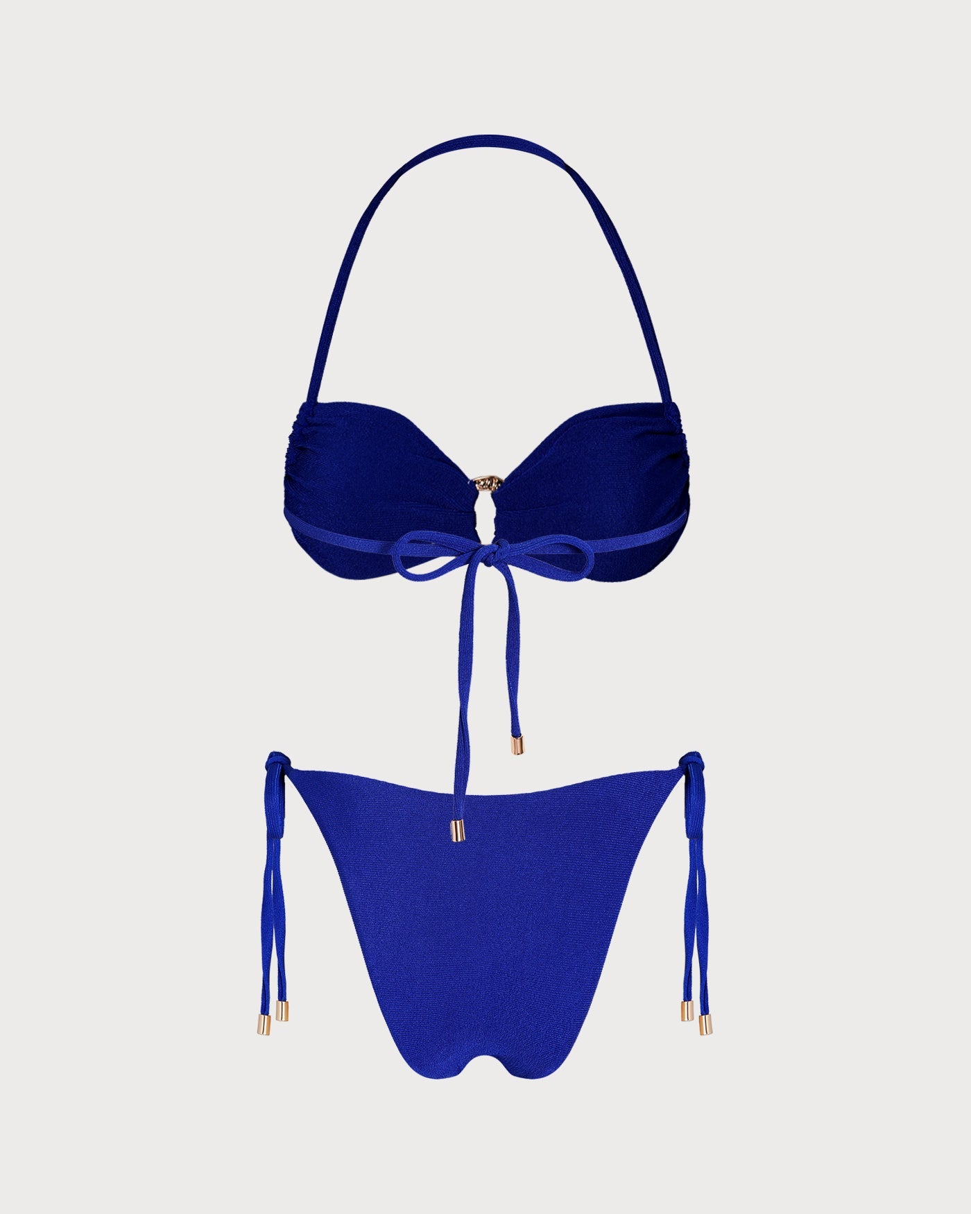 Blue Halter O-Ring Bandeau Bikini Set