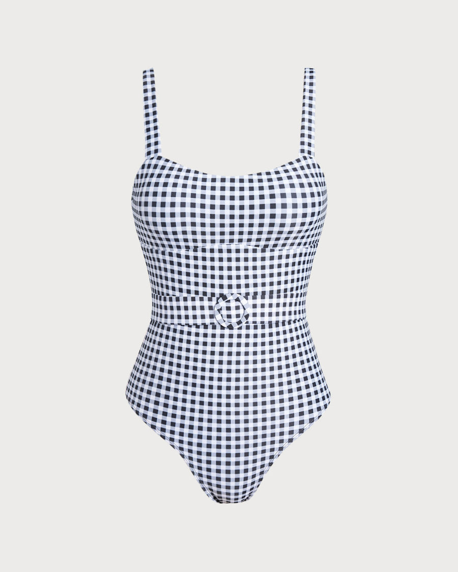 Black Plaid One Piece Swimwear
