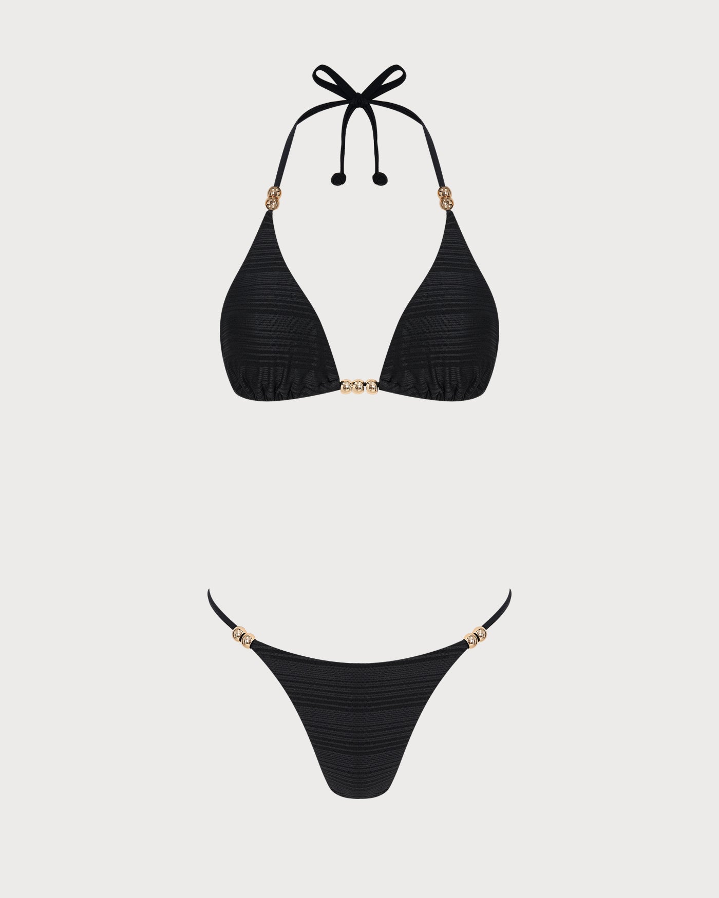 Black Halter Textured Triangle Bikini Set