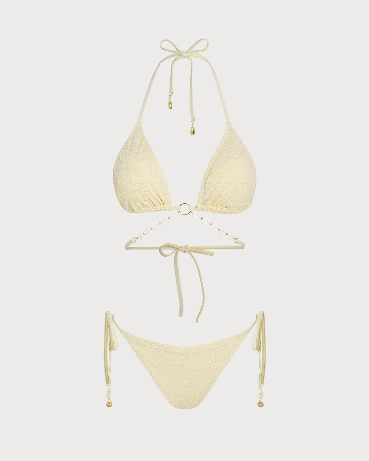 Apricot Halter O-Ring Triangle Bikini Set