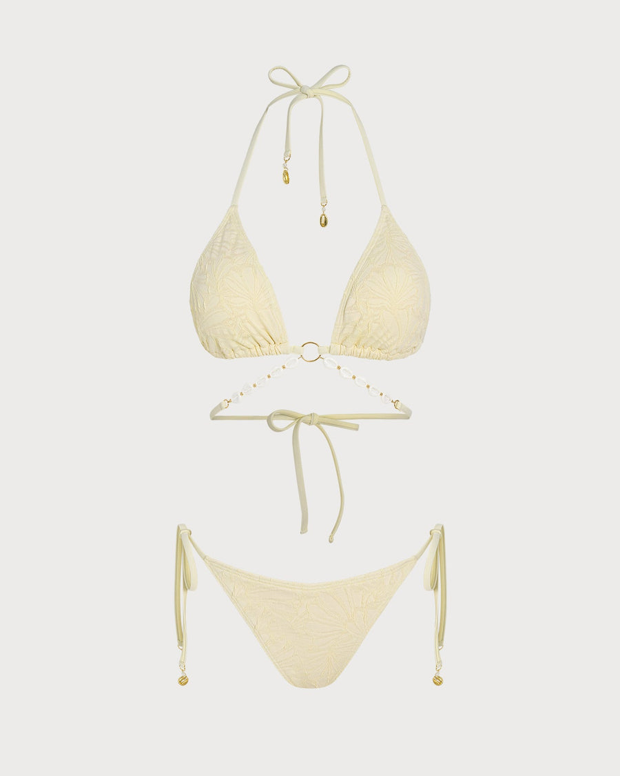Apricot Halter O-Ring Triangle Bikini Set
