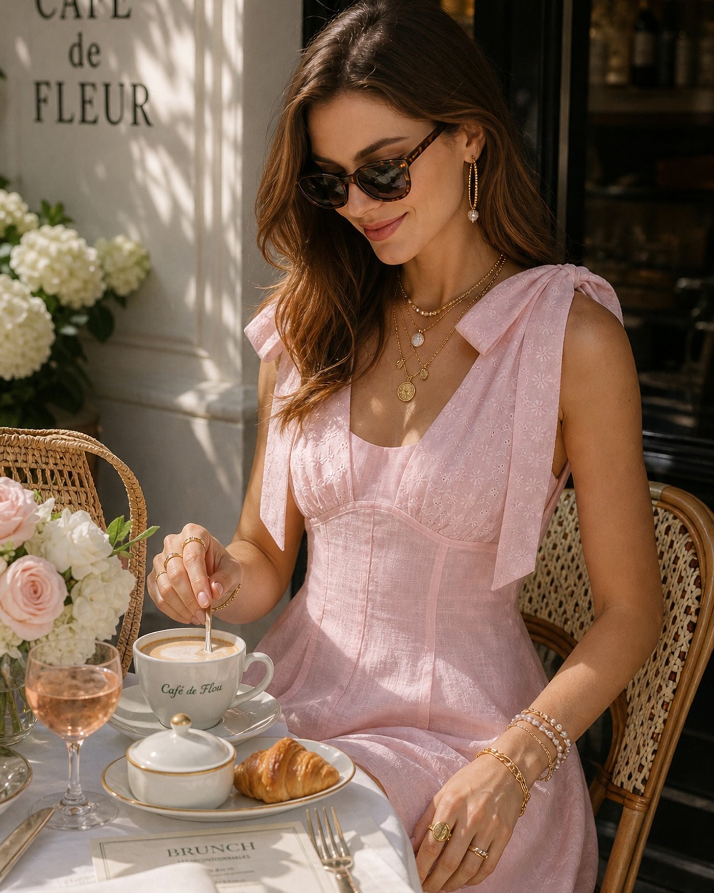 Pink Embroidery Splicing Mini Dress