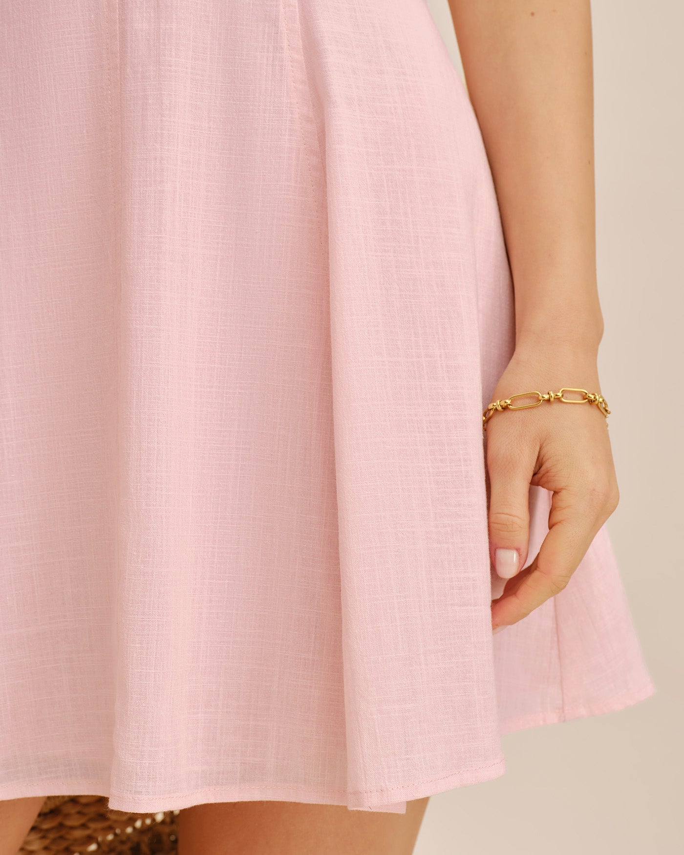 Pink Embroidery Splicing Mini Dress