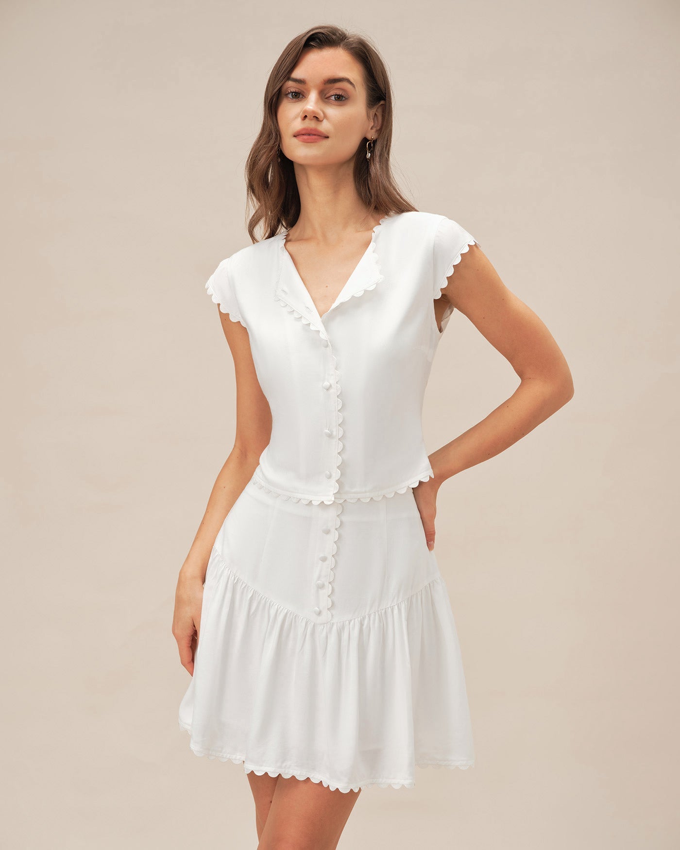 White Cap Sleeve Button Blouse