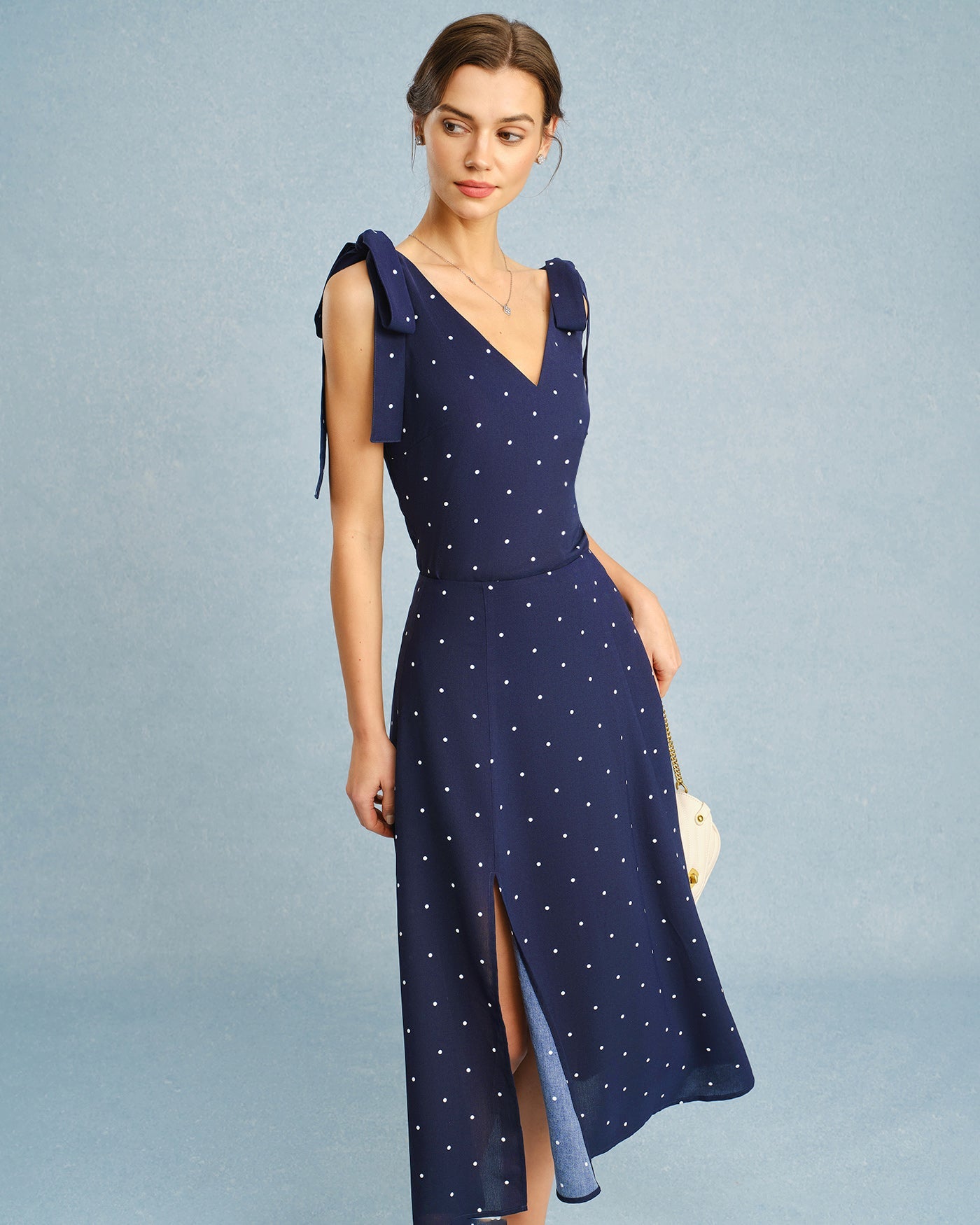 Navy V Neck Polka Dot Cami Top