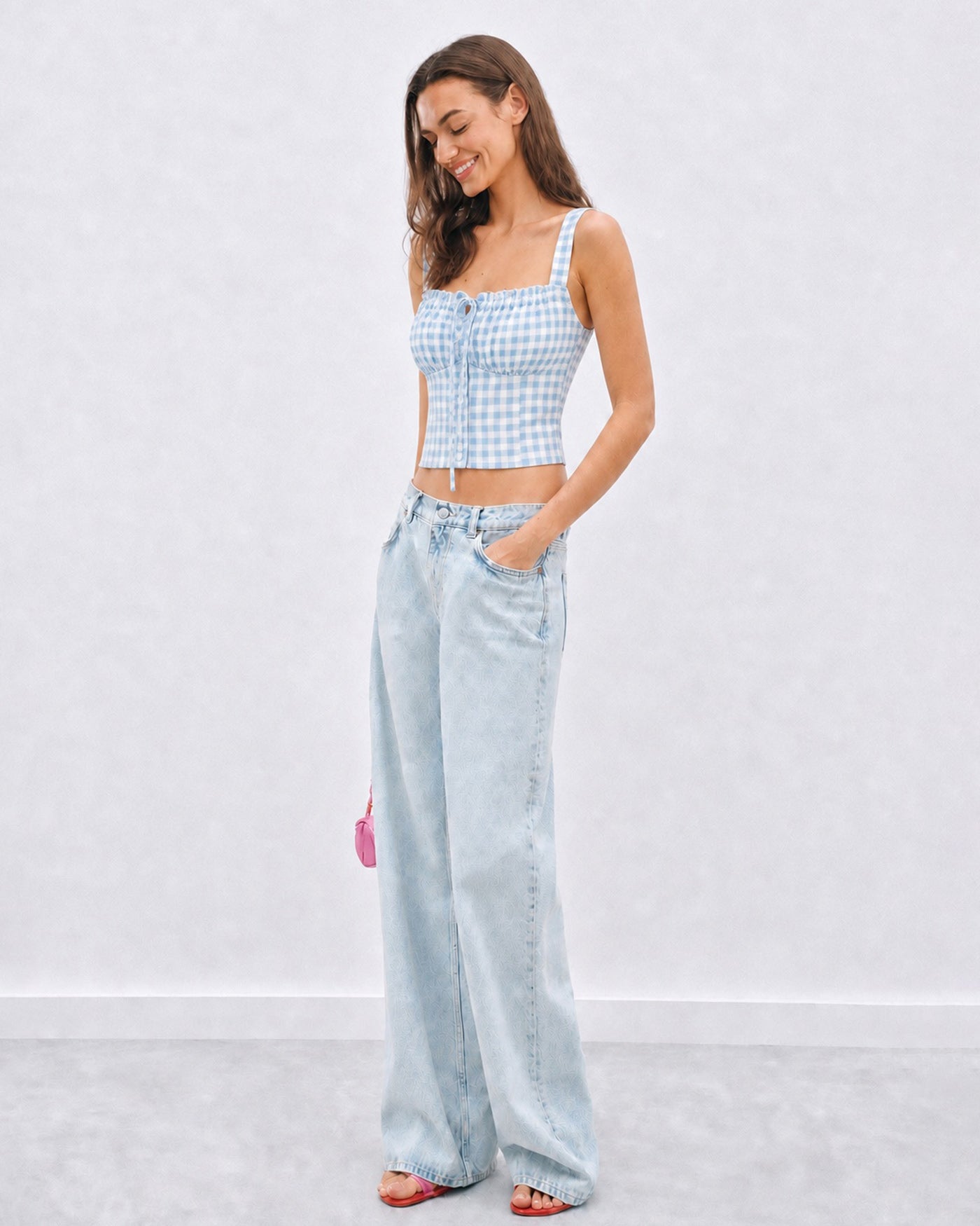 Blue X Cross Tie Plaid Cami Top