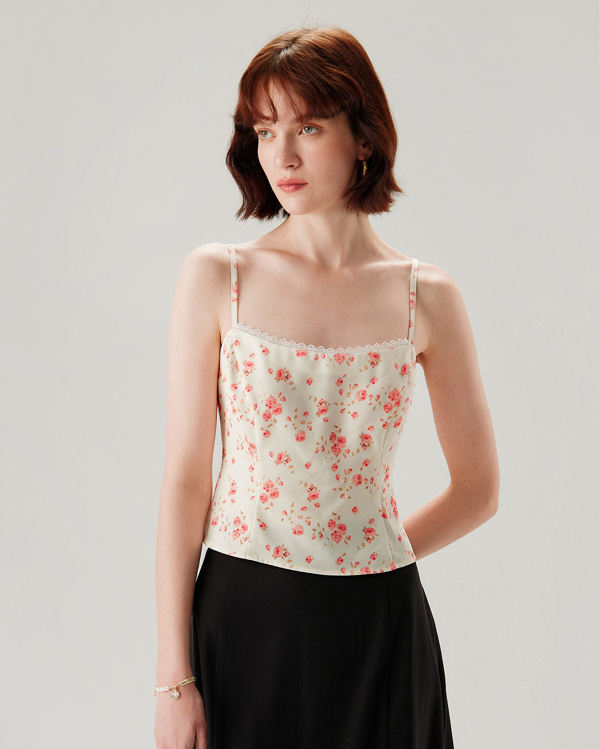 Pink Floral Cropped Cami Top