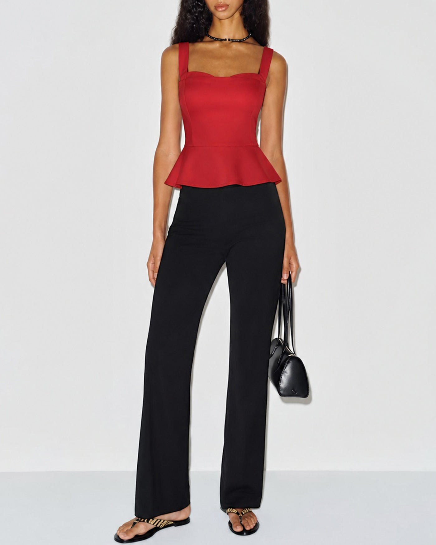 Red Sweetheart Neck Ruffle Tank Top