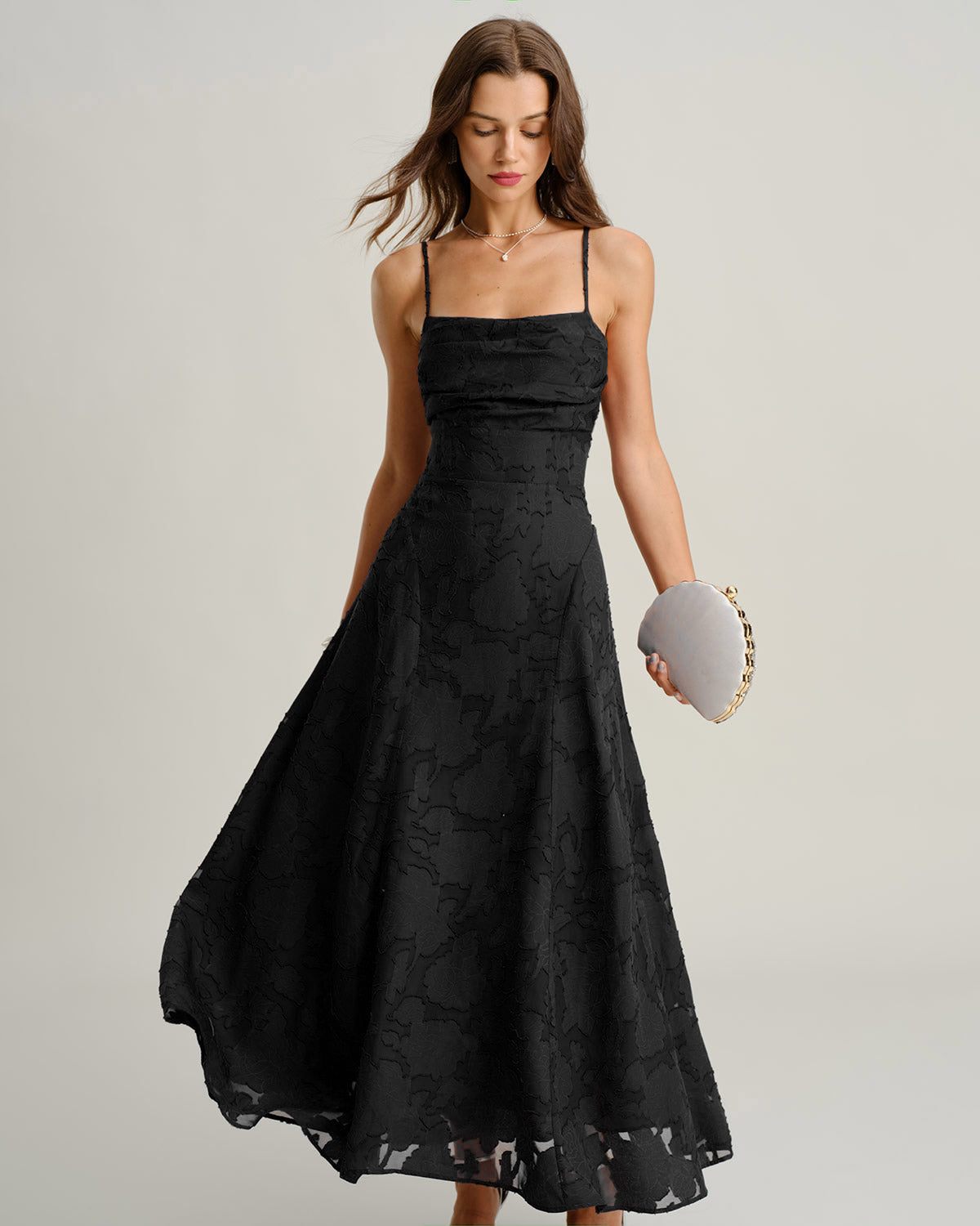 Black Jacquard Slip Maxi Dress