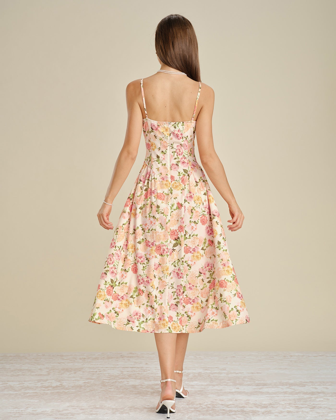 Floral Ruched Slip A-Line Midi Dress