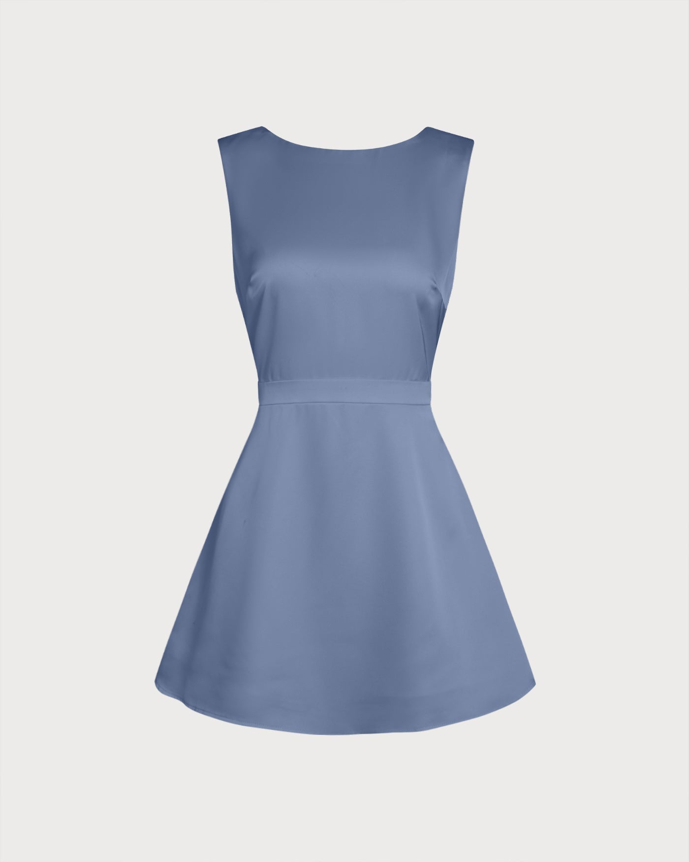 Blue Boat Neck Pearl Satin Mini Dress