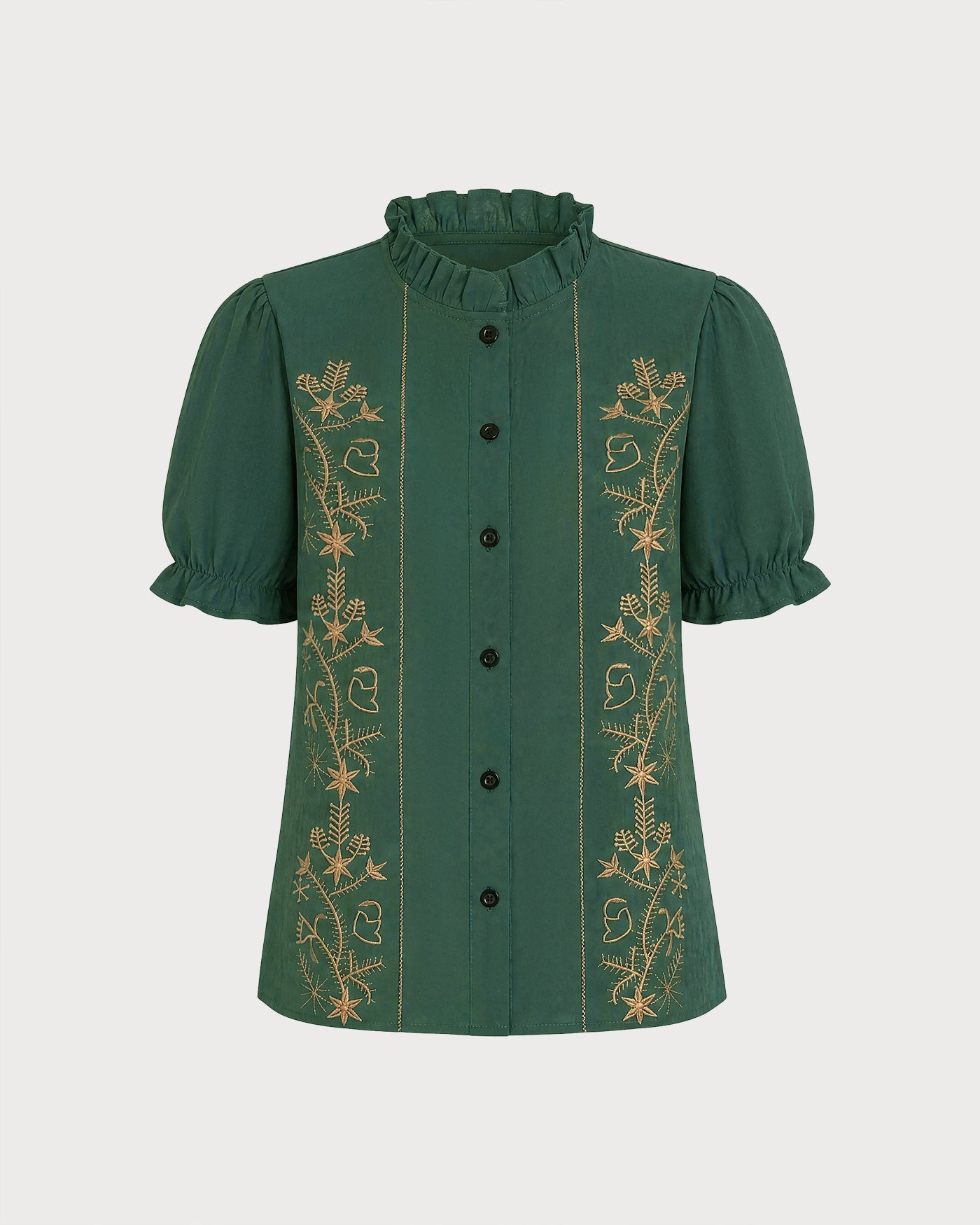 Green Puffed Sleeve Floral Shirt