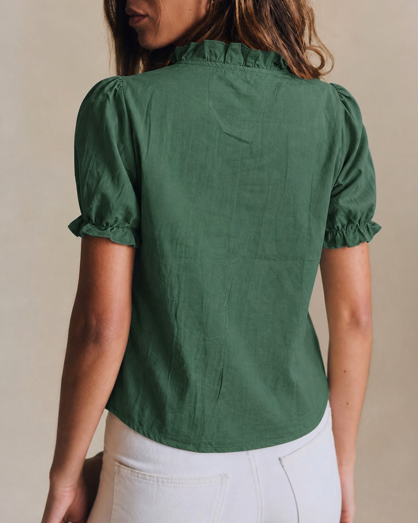 Green Puffed Sleeve Floral Shirt