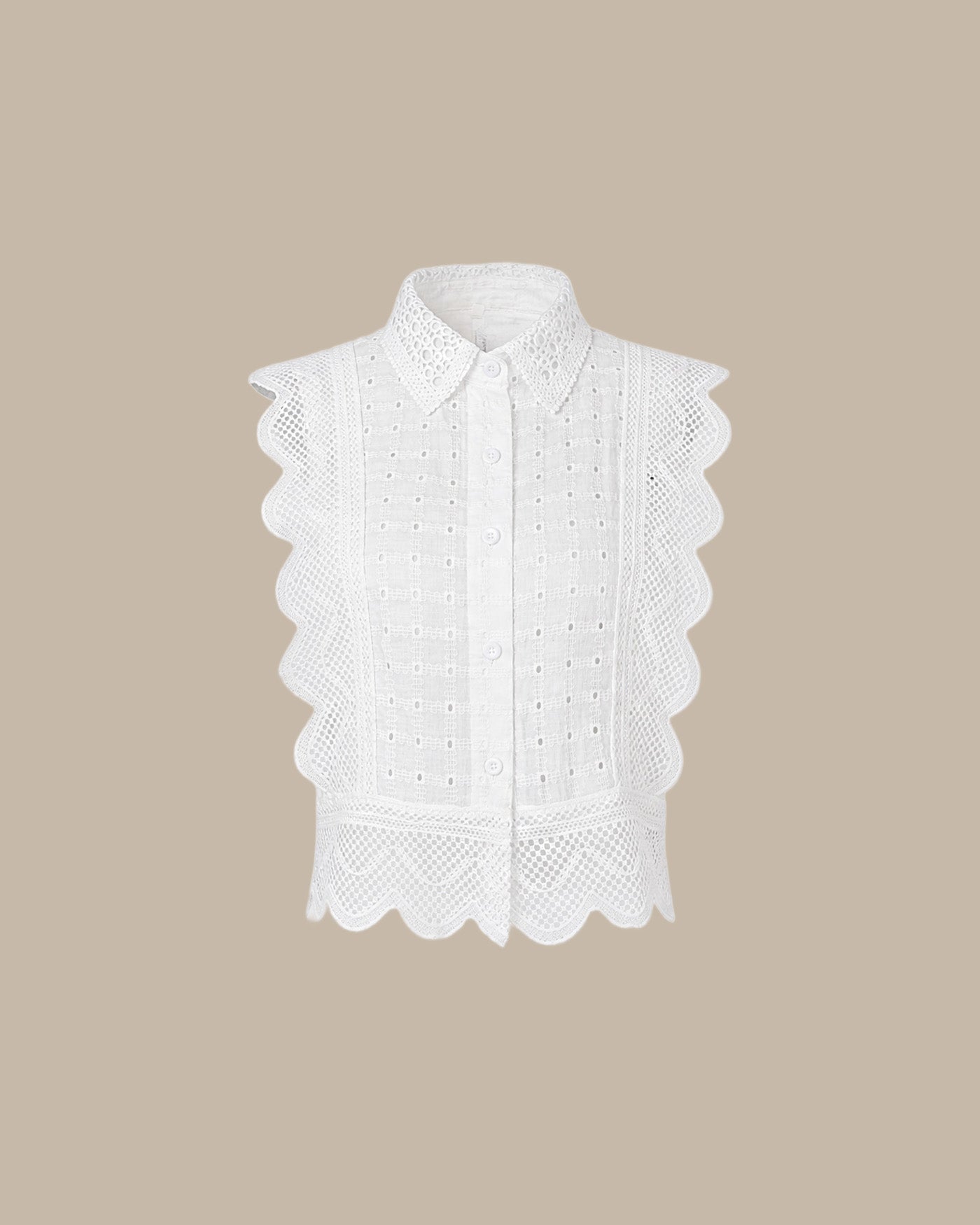 White Collar Cut Out Button Tank Top