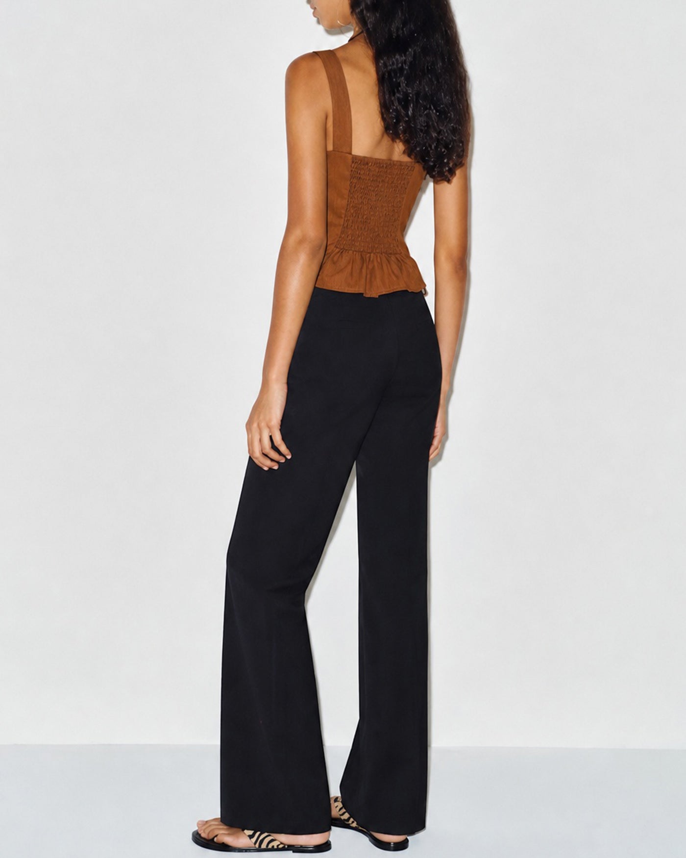 Brown Ruched Shirred Cami Top